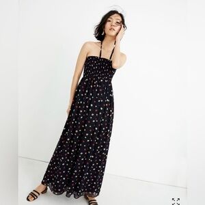 Madewell halter smocked maxi dress in navy, new with tags
